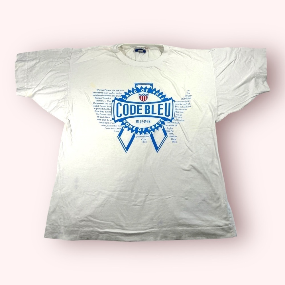 Vintage Single Stitch Code Bleu White and Blue Short Sleeve Tee T-shirt Men’s